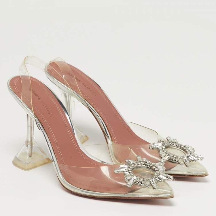 Pre Owned Amina Muaddi Begum Size 37 Transparent PVC Slingback Pumps