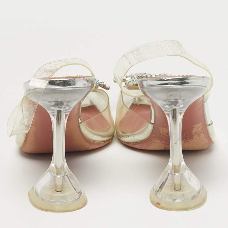 Pre Owned Amina Muaddi Begum Size 37 Transparent PVC Slingback Pumps