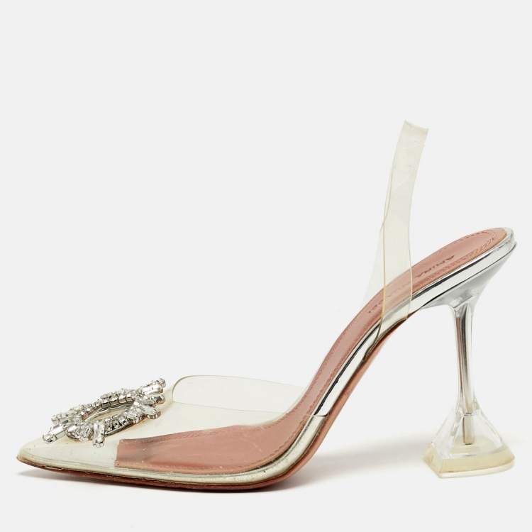 Pre Owned Amina Muaddi Begum Size 37 Transparent PVC Slingback Pumps