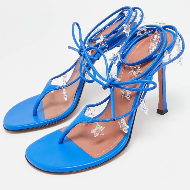 مملوكة مسبقًا Amina Muaddi Daryl Size 39 Blue Leather Slide Sandals