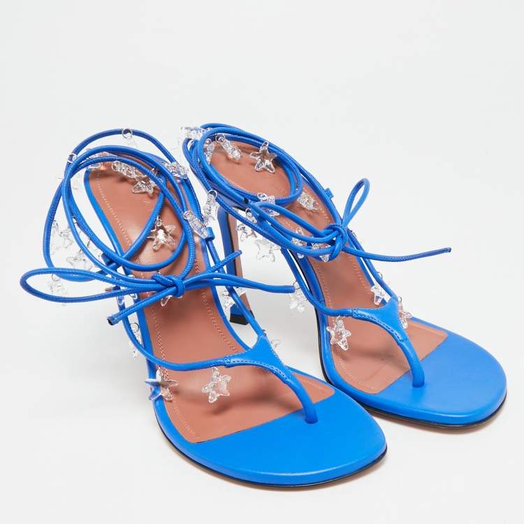 مملوكة مسبقًا Amina Muaddi Daryl Size 39 Blue Leather Slide Sandals