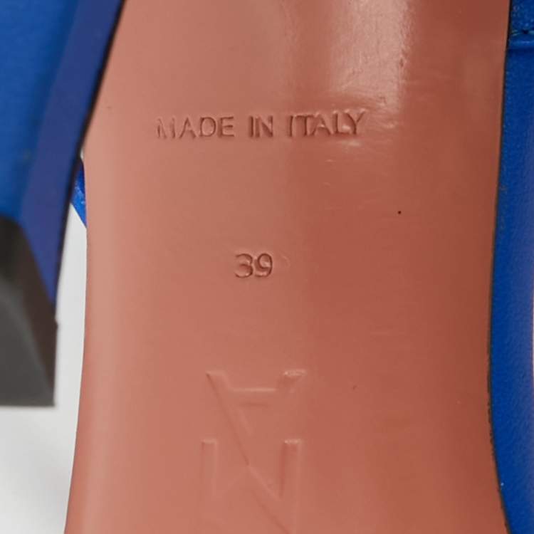 مملوكة مسبقًا Amina Muaddi Daryl Size 39 Blue Leather Slide Sandals