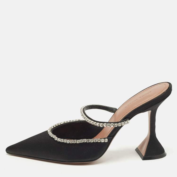 مملوكة مسبقًا Amina Muaddi Gilda Size 37 Black Satin Mules