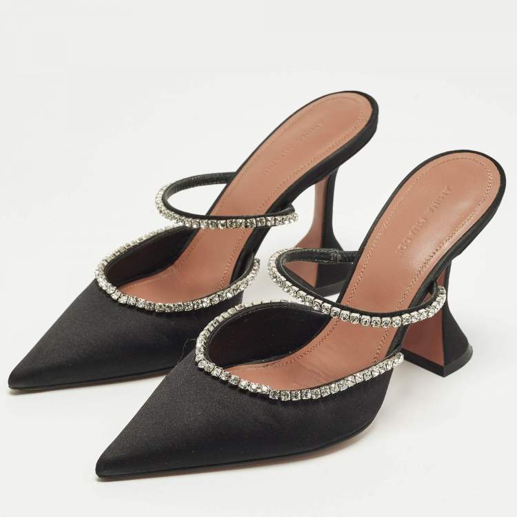 مملوكة مسبقًا Amina Muaddi Gilda Size 37 Black Satin Mules