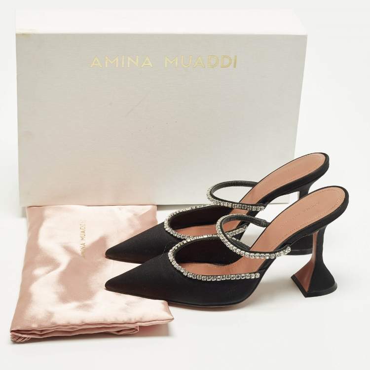 مملوكة مسبقًا Amina Muaddi Gilda Size 37 Black Satin Mules