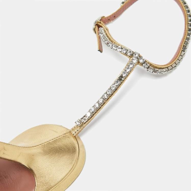 Pre Owned Amina Muaddi Gilda Size 39 Gold Satin Ankle Strap Sandals