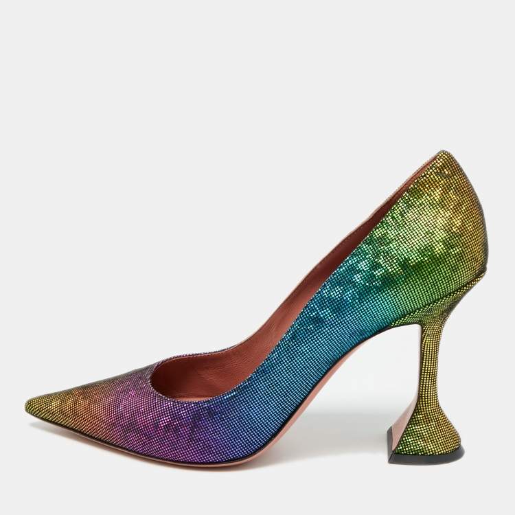 مملوكة مسبقًا Amina Muaddi Giorgia Size 39.5 Multicolor Nubuck Leather Pumps