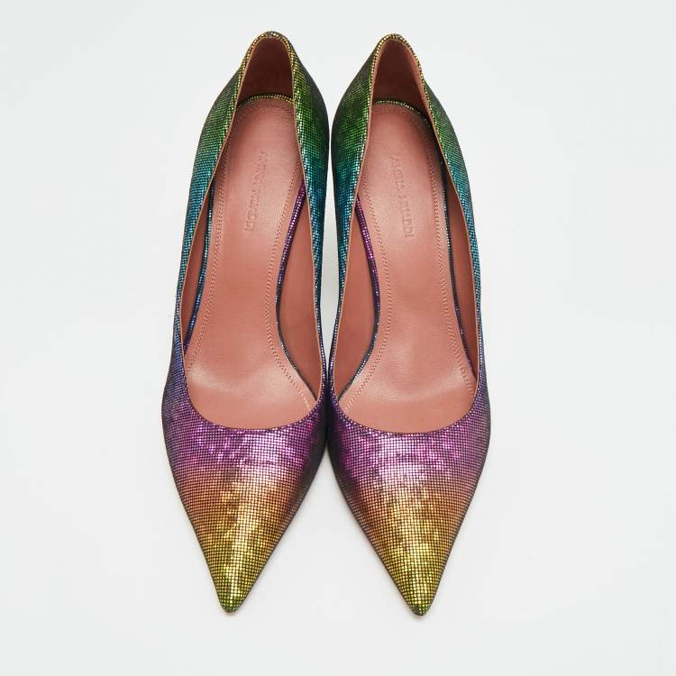 مملوكة مسبقًا Amina Muaddi Giorgia Size 39.5 Multicolor Nubuck Leather Pumps