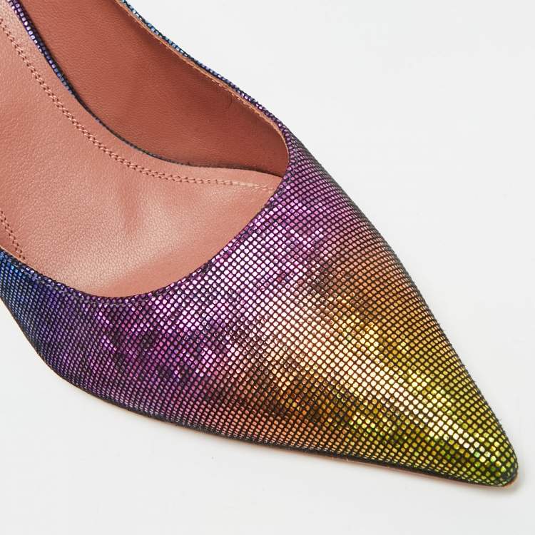 مملوكة مسبقًا Amina Muaddi Giorgia Size 39.5 Multicolor Nubuck Leather Pumps
