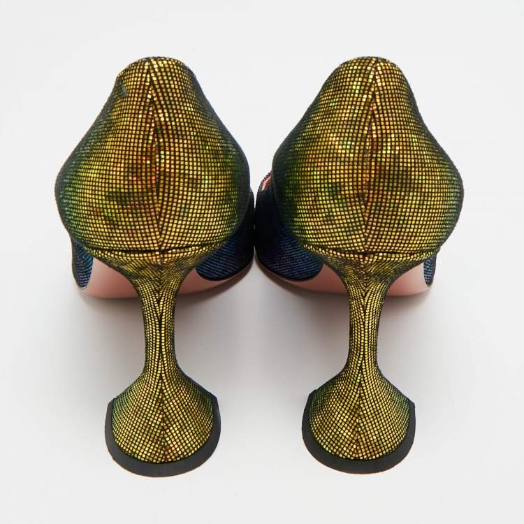 مملوكة مسبقًا Amina Muaddi Giorgia Size 39.5 Multicolor Nubuck Leather Pumps