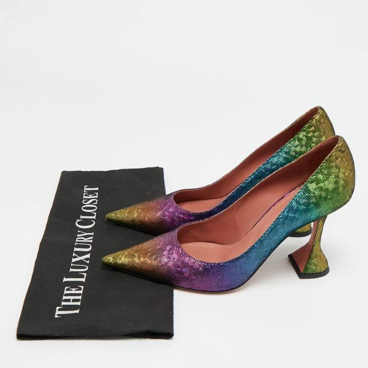 مملوكة  مسبقًا Amina Muaddi Giorgia Size 39.5 Multicolor Nubuck Leather Pumps
