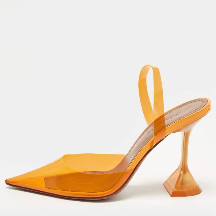 مملوكة مسبقًا Amina Muaddi Holli Glass Size 36.5 Orange PVC Slingback Pumps