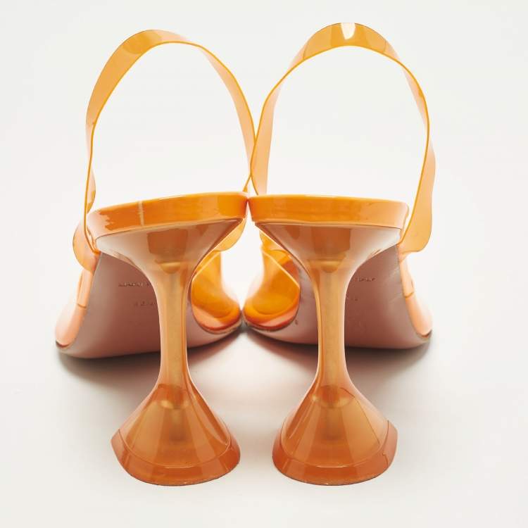 مملوكة مسبقًا Amina Muaddi Holli Glass Size 36.5 Orange PVC Slingback Pumps
