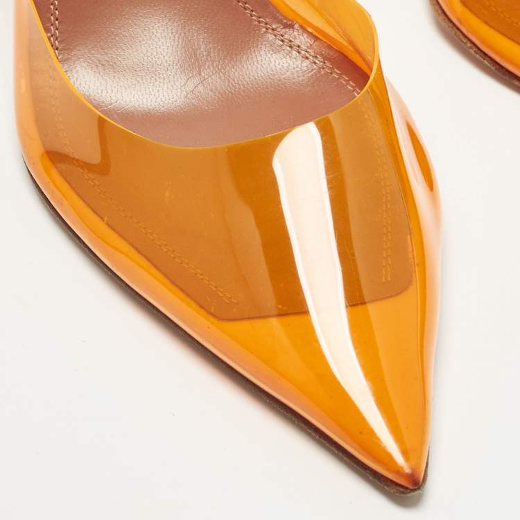 مملوكة مسبقًا Amina Muaddi Holli Glass Size 36.5 Orange PVC Slingback Pumps