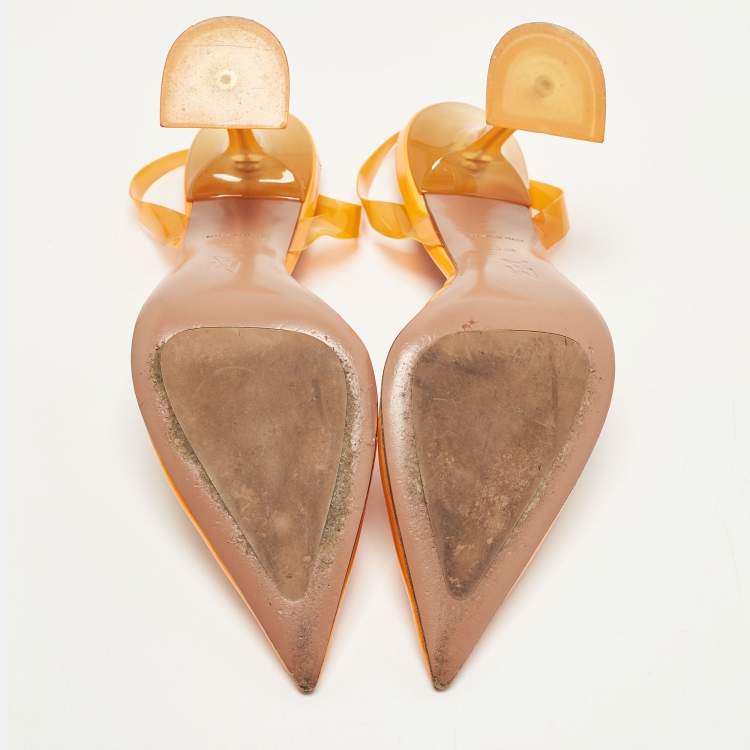 مملوكة مسبقًا Amina Muaddi Holli Glass Size 36.5 Orange PVC Slingback Pumps