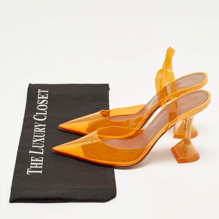 مملوكة مسبقًا Amina Muaddi Holli Glass Size 36.5 Orange PVC Slingback Pumps