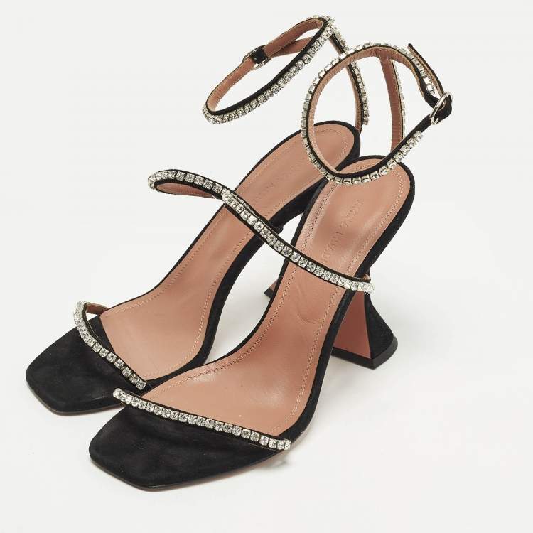مملوكة مسبقًا Amina Muaddi Gilda Size 37 Black Suede Ankle Strap Sandals