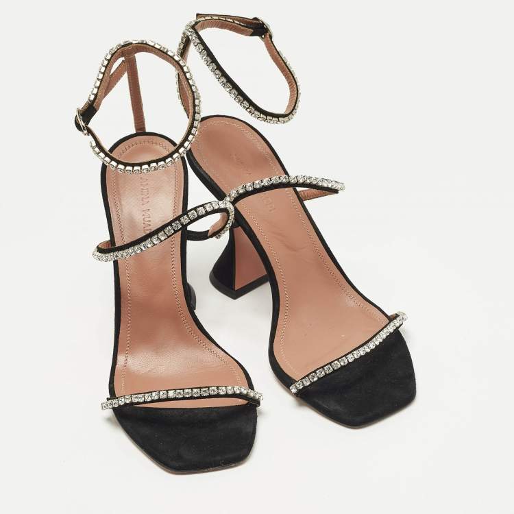 مملوكة مسبقًا Amina Muaddi Gilda Size 37 Black Suede Ankle Strap Sandals