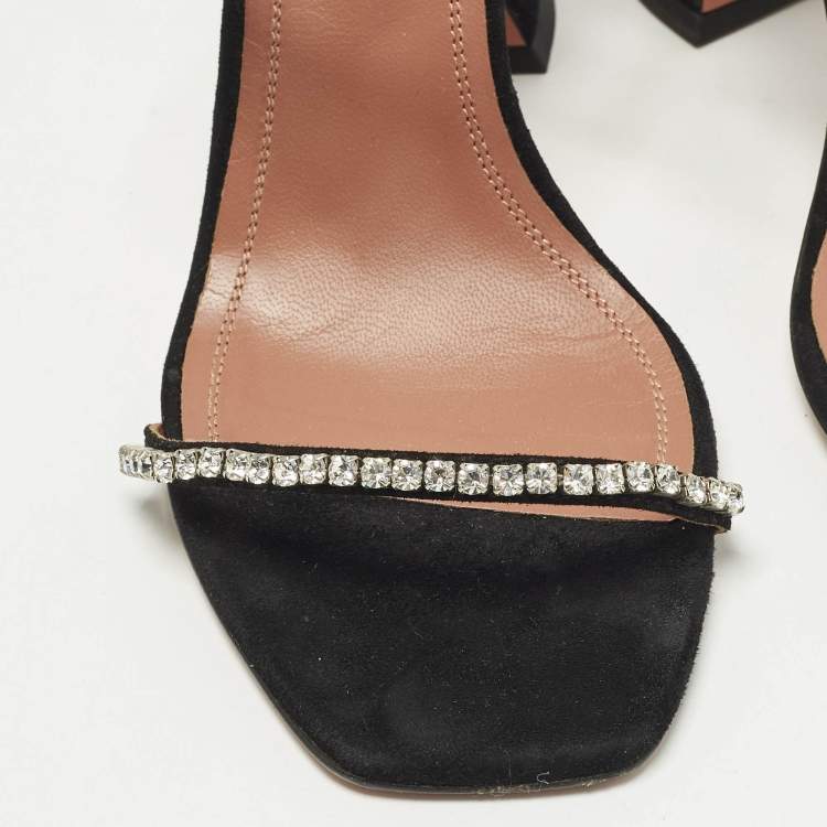 مملوكة مسبقًا Amina Muaddi Gilda Size 37 Black Suede Ankle Strap Sandals
