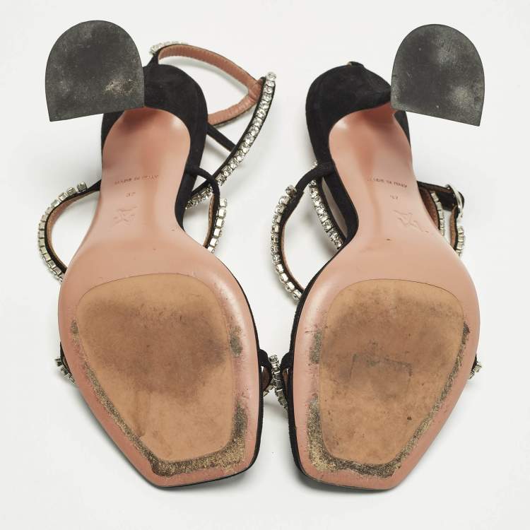 مملوكة مسبقًا Amina Muaddi Gilda Size 37 Black Suede Ankle Strap Sandals