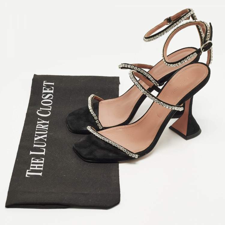 مملوكة مسبقًا Amina Muaddi Gilda Size 37 Black Suede Ankle Strap Sandals