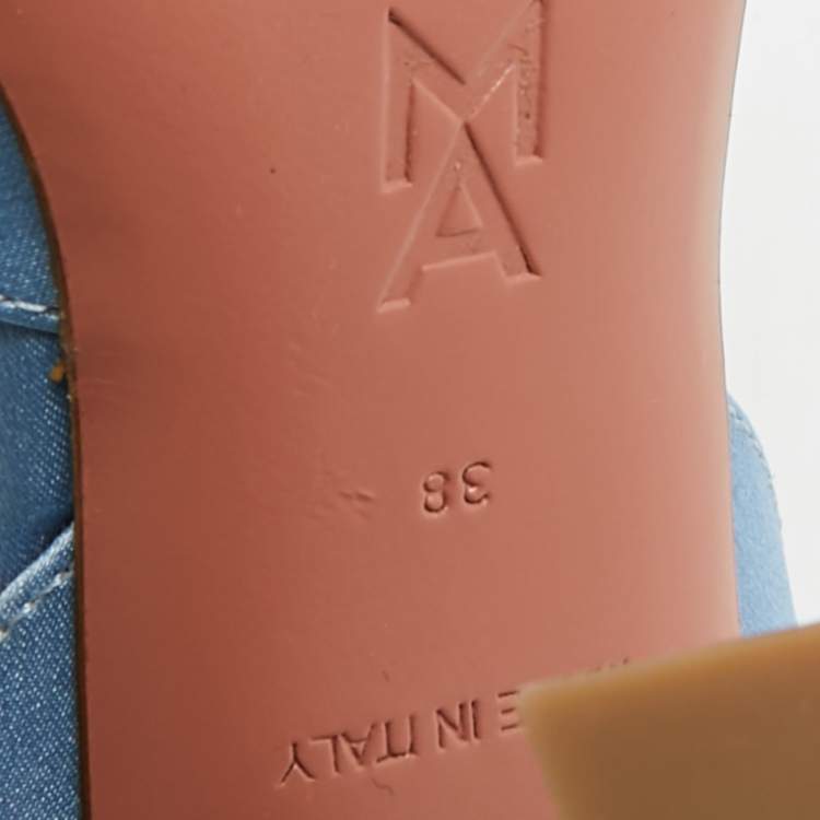 Pre Owned Amina Muaddi Begum Size 38 Blue Satin sSlingback Pumps