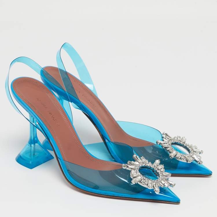Pre Owned Amina Muaddi Begum Size 37 Blue PVC Slingback Pumps