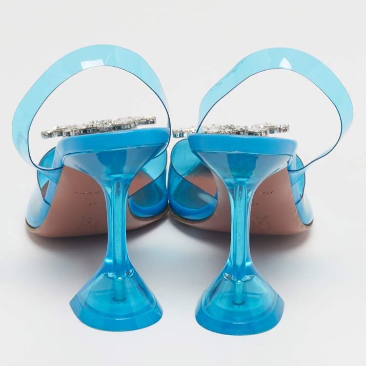 Pre Owned Amina Muaddi Begum Size 37 Blue PVC Slingback Pumps