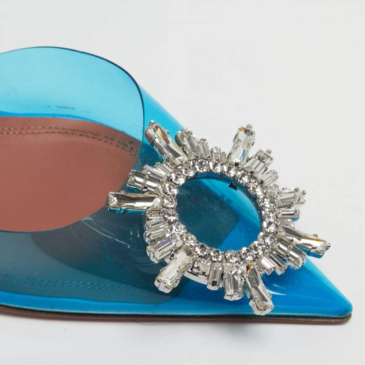 Pre Owned Amina Muaddi Begum Size 37 Blue PVC Slingback Pumps