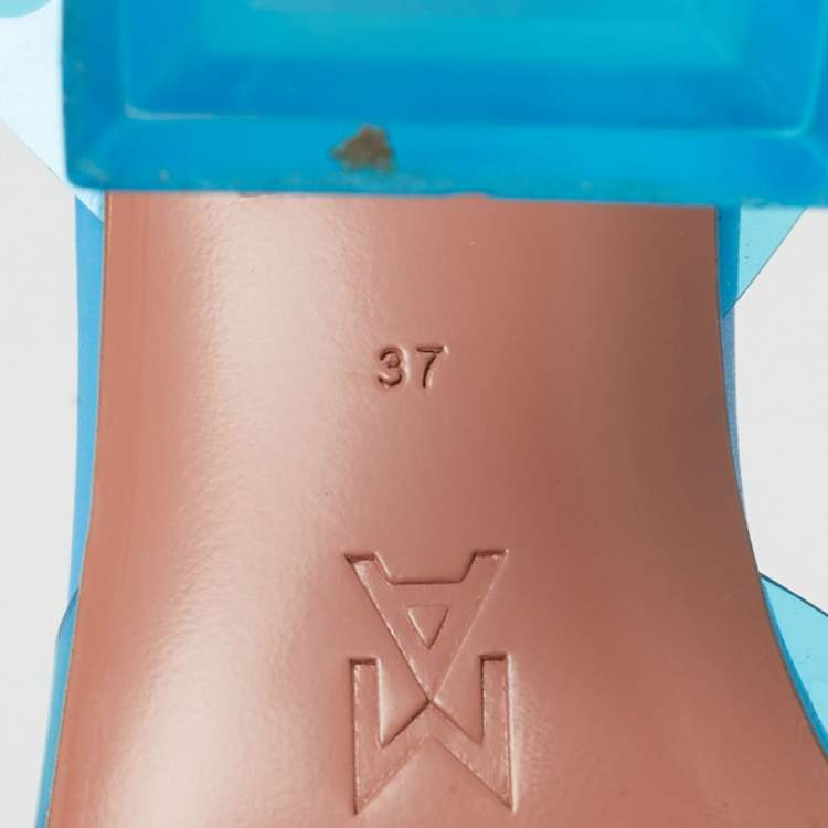 Pre Owned Amina Muaddi Begum Size 37 Blue PVC Slingback Pumps