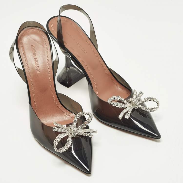 Pre Owned Amina Muaddi Rosie Size 37.5 Black PVC Slingback Pumps