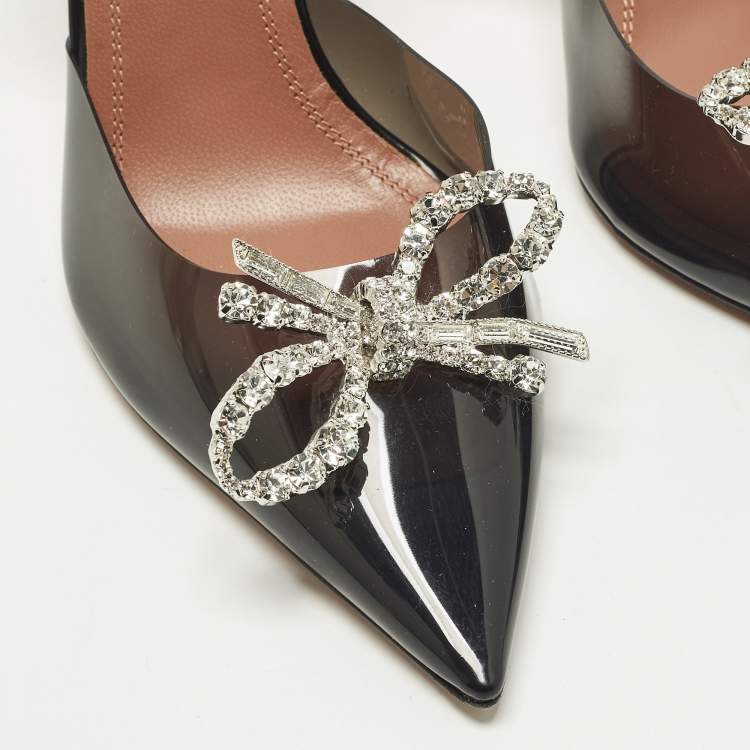 Pre Owned Amina Muaddi Rosie Size 37.5 Black PVC Slingback Pumps