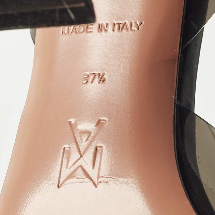 Pre Owned Amina Muaddi Rosie Size 37.5 Black PVC Slingback Pumps