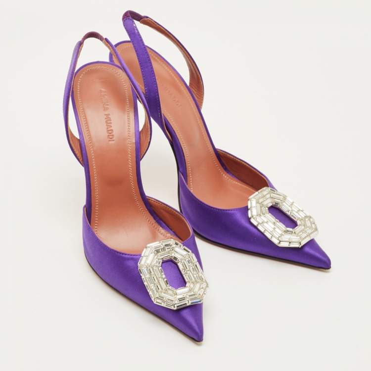 مملوكة مسبقًا Amina Muaddi Begum Size 37 Purple Satin Slingback Pumps