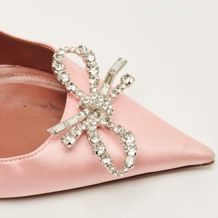 Pre Owned Amina Muaddi Rosie Size 38 Pink Satin Crystal Embellished Pumps