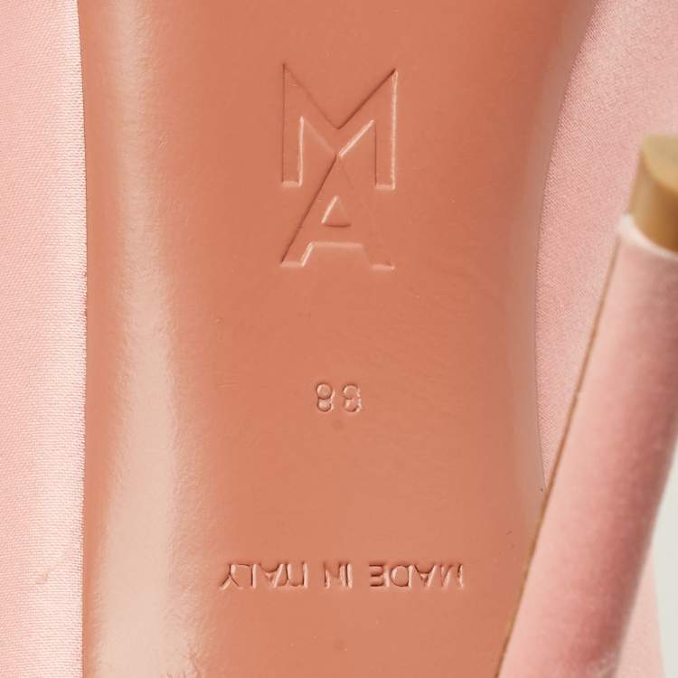 Pre Owned Amina Muaddi Rosie Size 38 Pink Satin Crystal Embellished Pumps