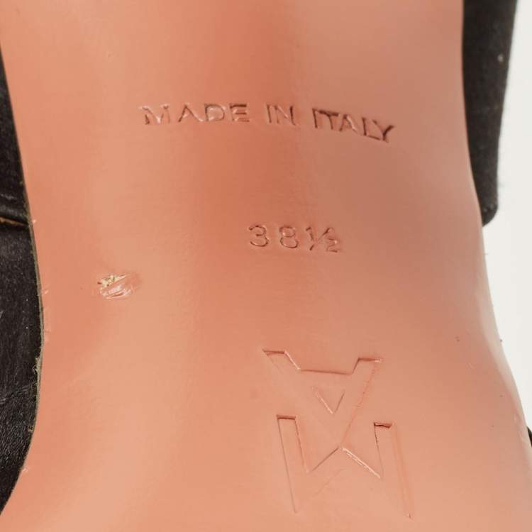 Pre Owned Amina Muaddi Begum Size 38.5 Black Satin Slingback Pumps