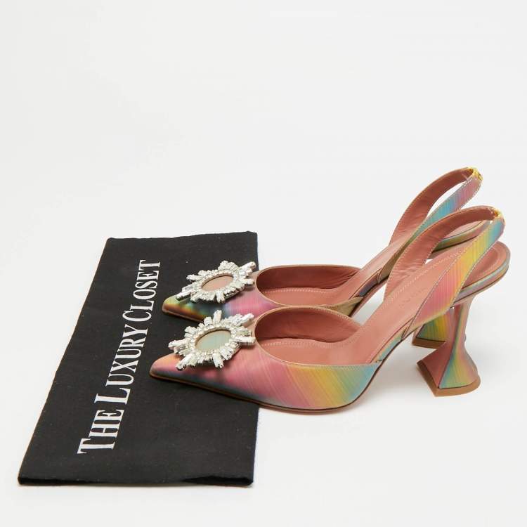 مملوكة مسبقًا Amina Muaddi Begum Size 38.5 Multicolor Iridescent Leather Slingback Pumps