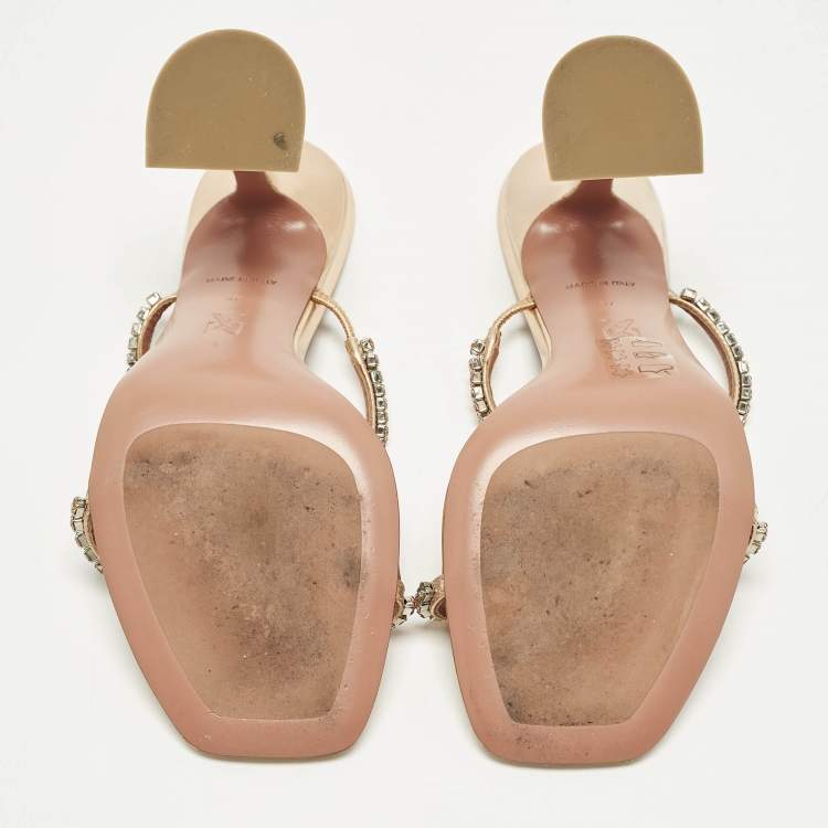 Pre Owned Amina Muaddi Gilda Crystal Embellished Size 37 Rose Gold Leather