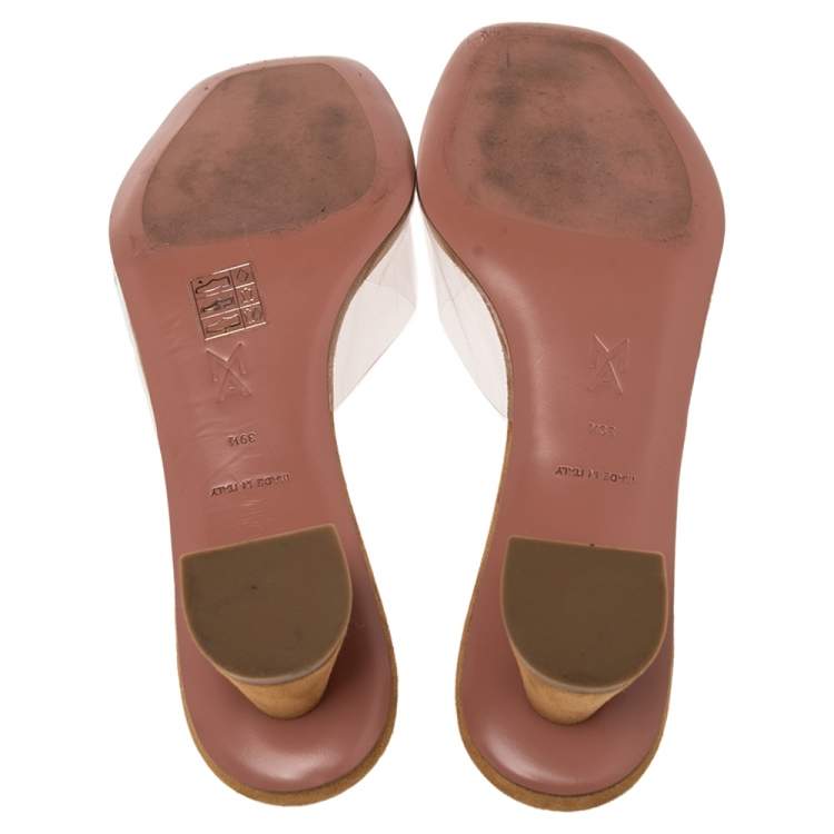 Pre Owned Amina Muaddi Brown/Transparent PVC and Suede Lupita Sandals Size 39.5