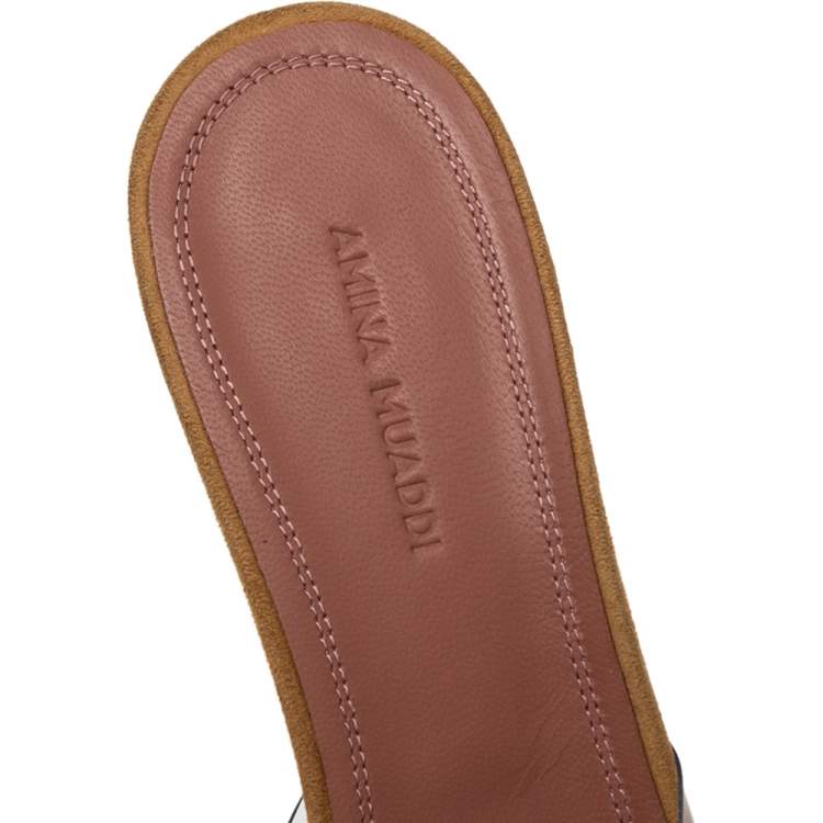 Pre Owned Amina Muaddi Brown/Transparent PVC and Suede Lupita Sandals Size 39.5