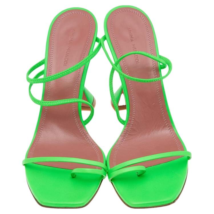 Pre Owned Amina Muaddi Neon Green Leather Naima Fluo Sandals Size 40