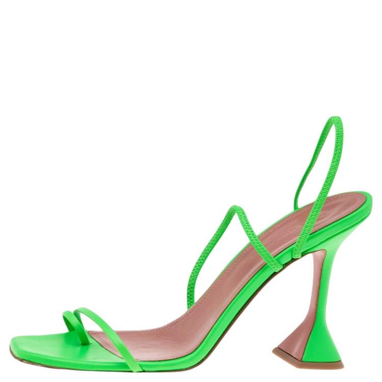Pre Owned Amina Muaddi Neon Green Leather Naima Fluo Sandals Size 40