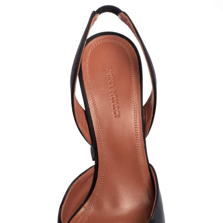 مملوكة مسبقًا Amina Muaddi Black Satin Begum Crystal-Embellished Slingback Pumps Size 38