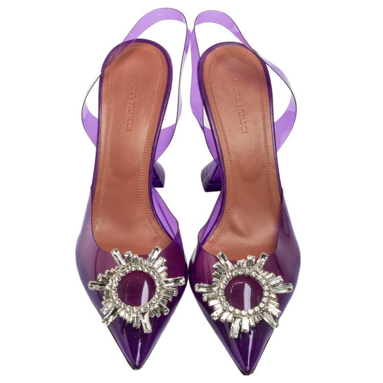 مملوكة مسبقًا Amina Muaddi Purple PVC Begum Glass Slingback Pumps Size 39