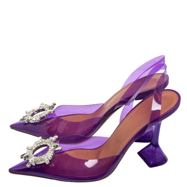 مملوكة مسبقًا Amina Muaddi Purple PVC Begum Glass Slingback Pumps Size 39
