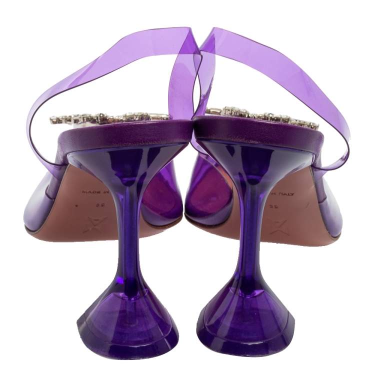 مملوكة مسبقًا Amina Muaddi Purple PVC Begum Glass Slingback Pumps Size 39
