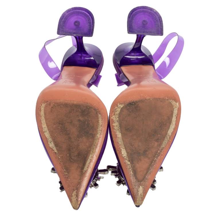 مملوكة مسبقًا Amina Muaddi Purple PVC Begum Glass Slingback Pumps Size 39