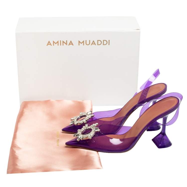 مملوكة مسبقًا Amina Muaddi Purple PVC Begum Glass Slingback Pumps Size 39