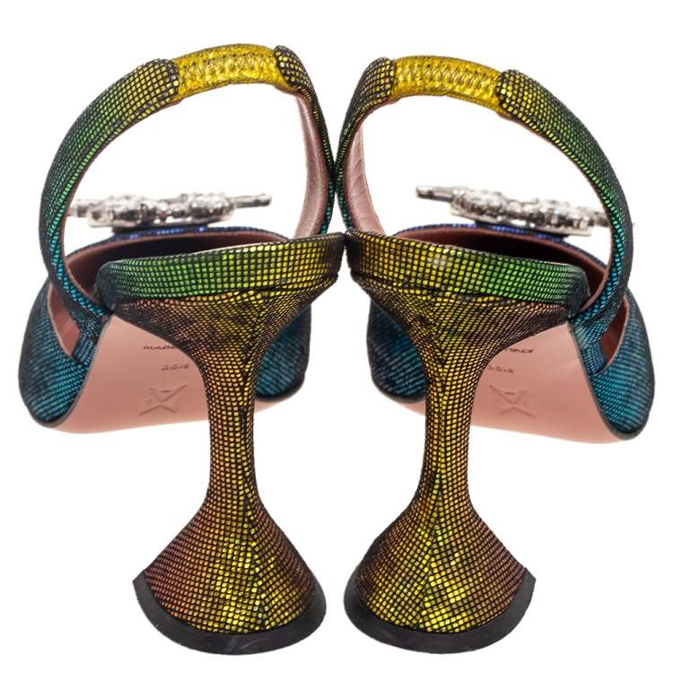 Pre Owned Amina Muaddi Multicolor Suede Begum Slingback Sandals Size 36.5